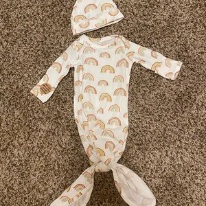 Cozy Rainbow Print Baby Footie and Hat Set